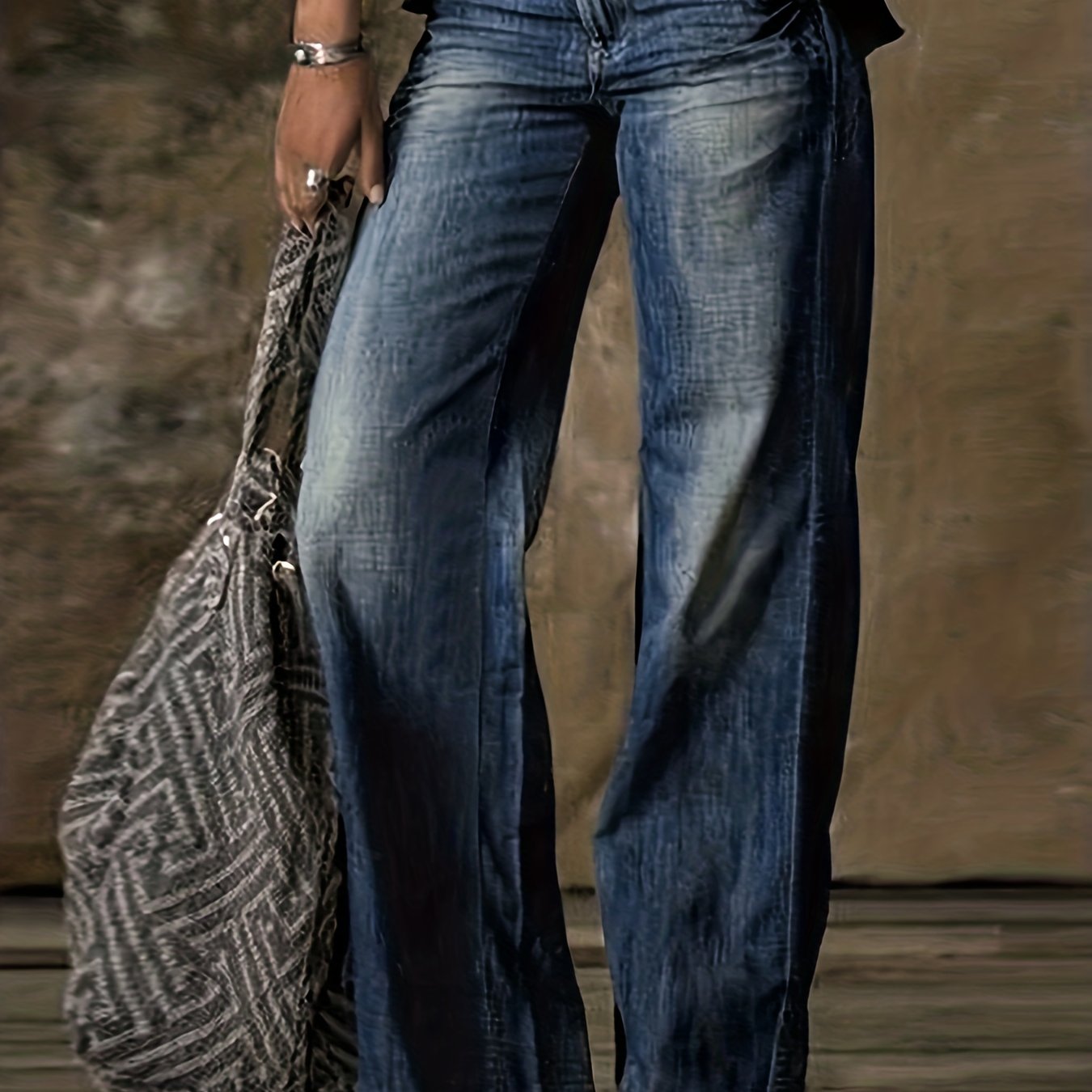 Solid Flared Leg Jeans High Rise Button Fly Pockets