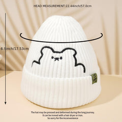 Cartoon Pattern Hat Bear Beanie Hat Warm Soft Knitted Hat For Women