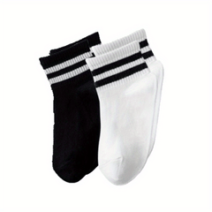 5pairs Kids Striped Breathable Sports Socks For Spring Summer