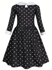Girls Long Sleeve Button Casual Dress for Spring