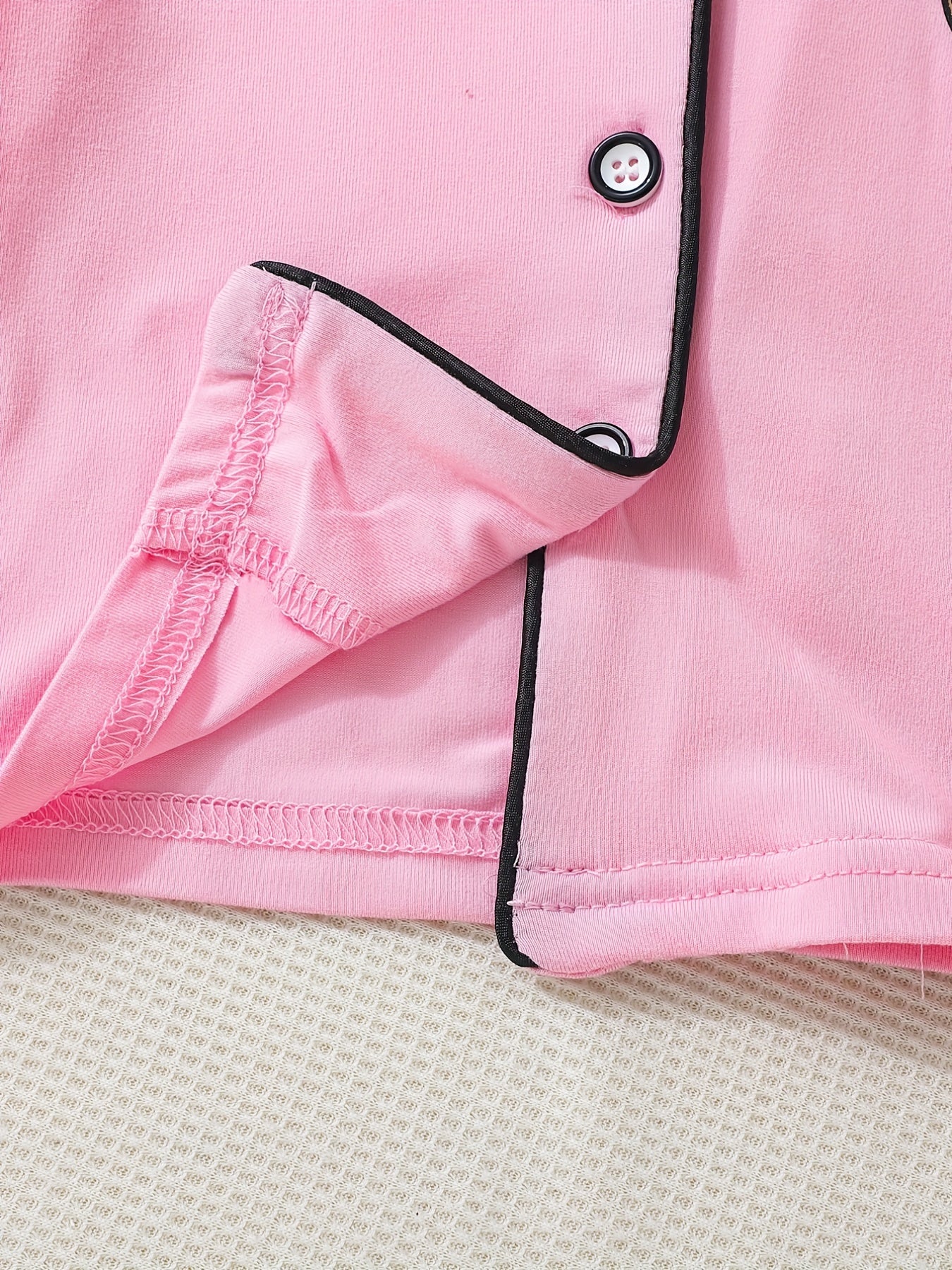 Boys' Pink Bear Print Pajama Set Short Sleeve Tops & Shorts