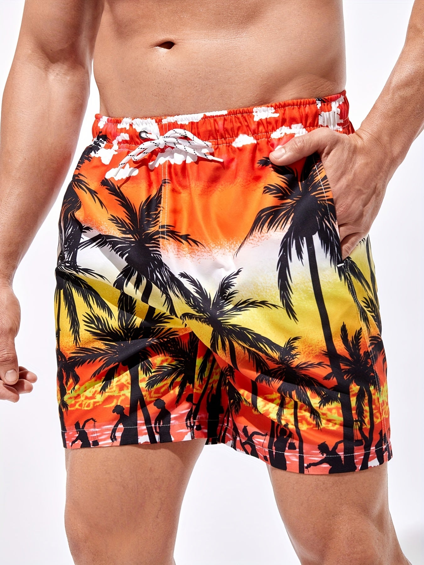 Comfy Men's Beach Shorts with Sunset & Palm Tree Graphics