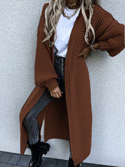 Solid Open Front Side Split Cardigan Casual Long Sleeve Cardigan