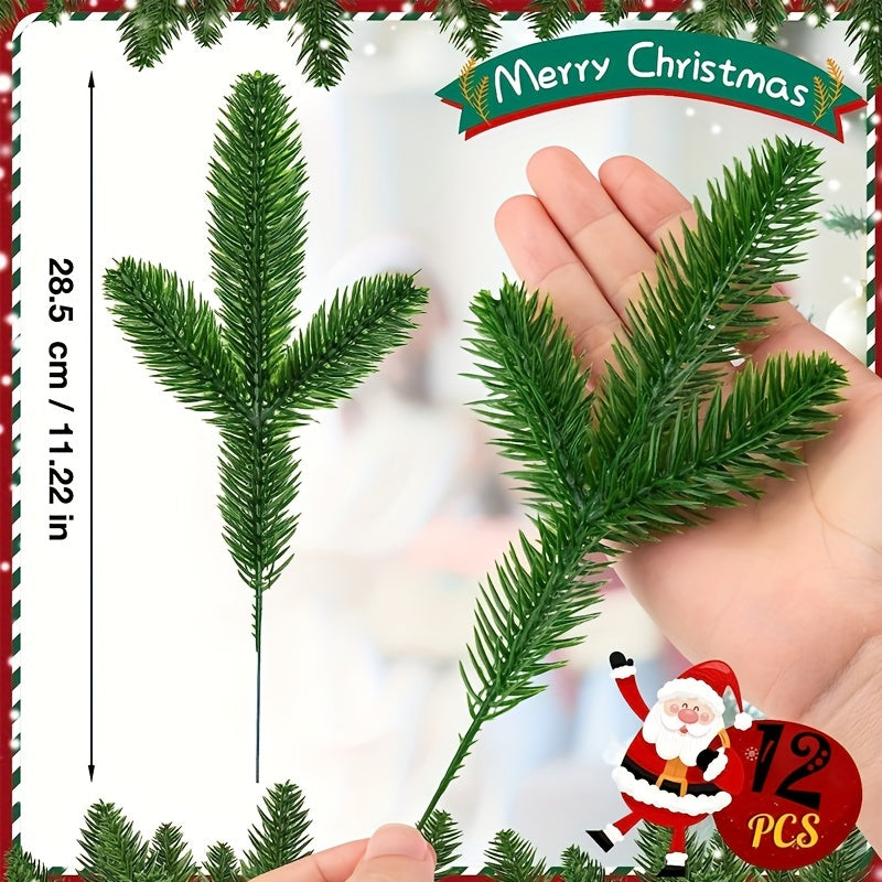 12pcs Artificial Pine Branches Green Plants DIY Accessories For Garland Wreath