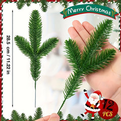 12pcs Artificial Pine Branches Green Plants DIY Accessories For Garland Wreath