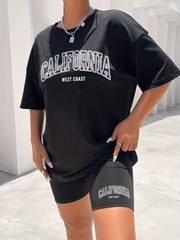 Letter Print Two-piece Set Casual T-shirt & Skinny Shorts Outfits