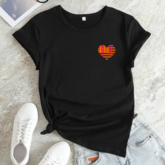 Heart Graphic Sports T shirt Round Neck Short Sleeves Workout Tops Women's