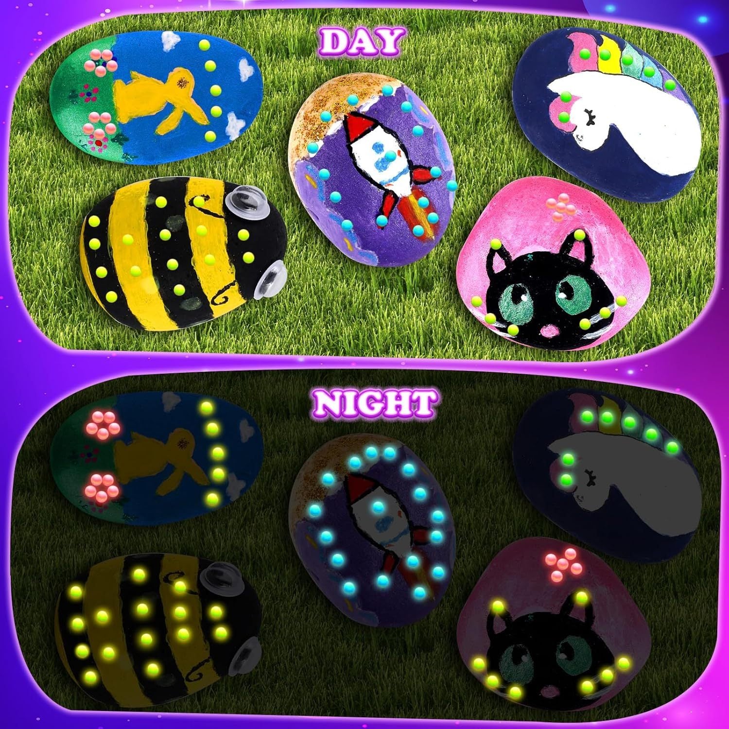 49PCS Glow Rock Painting Kit DIY Arts and Crafts Toys for Kids 6-12