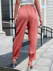 High Waist Ruched Pants with Pockets