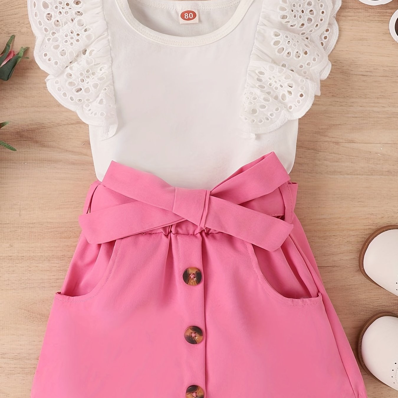 2Pcs Newborn Baby Girl Summer Clothes Set Solid Ribbed Top & Button Shorts