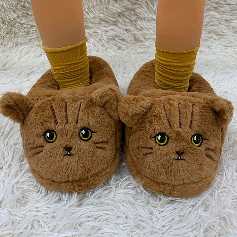 Cartoon Kitten Furry House Shoes For Girls Non Slip Soft Bottom Walking Shoes