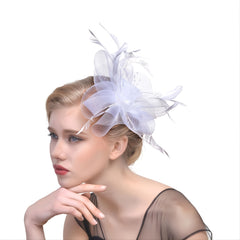 Feathers Hat Headband Mesh Ribbons Party Cocktail Women Tea Flower Bridal