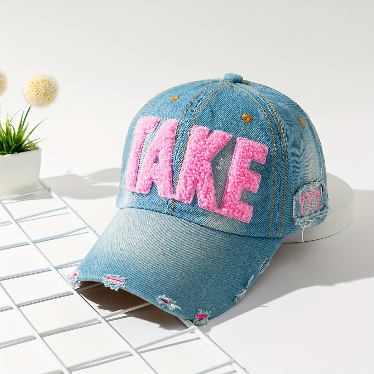 Patch Denim Baseball Cap Distressed Sun Hat Lightweight Adjustable Y2K Dad Hats