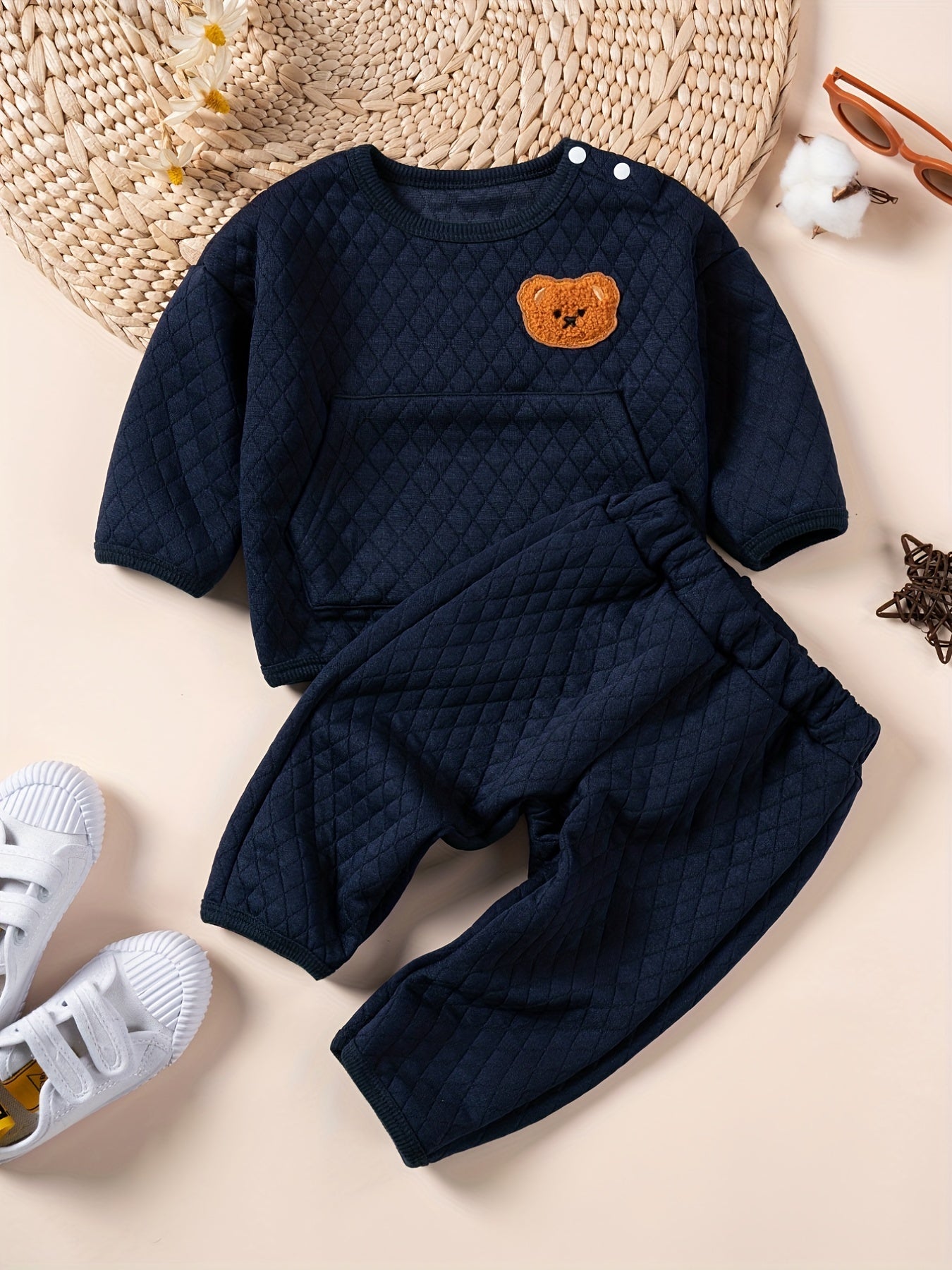 Baby Bear Pattern Pullover Top & Pants Set