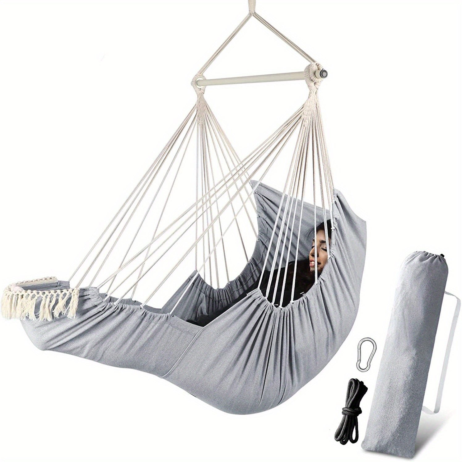 Outdoor Garden Oversized Hammock Swing Chair Tassel Hammock Detachable Iron Pipe