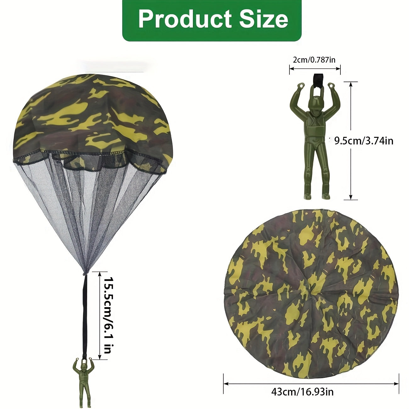 Green Toy Soldiers Action Fig Parachute Jump Outdoor Play