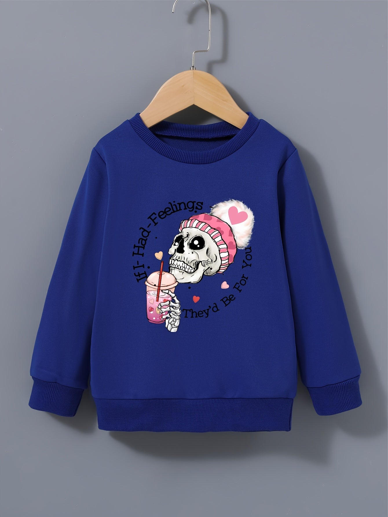 Skull Pom Hat Girls Sweatshirt Casual Fit Toddler Kids Tops Pullover