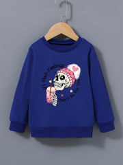 Skull Pom Hat Girls Sweatshirt Casual Fit Toddler Kids Tops Pullover