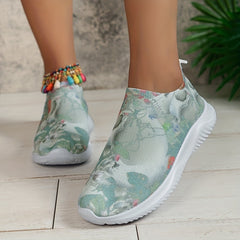 Women's Halloween Pattern Sneakers Low Top Slip On Knit Sock Shoes