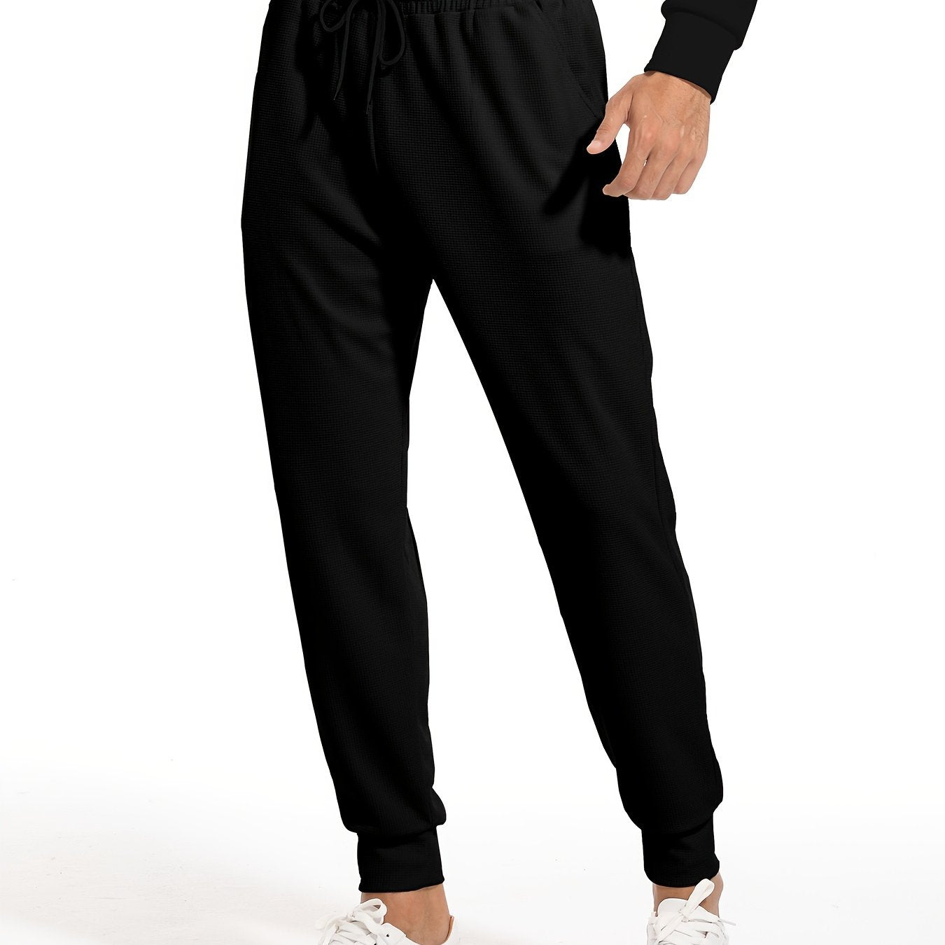 Waffle Pattern Drawstring Sweatpants Loose Fit Pants Men