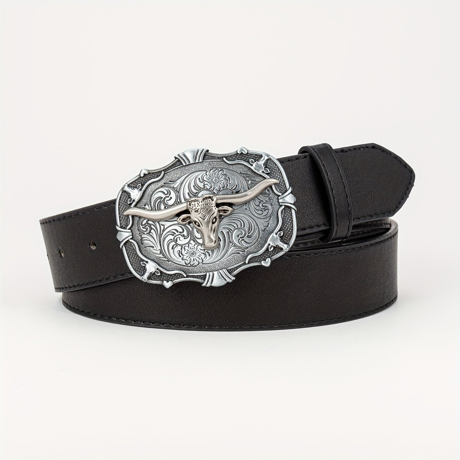Vintage Western Cowboy Head Men's Belt PU Leather