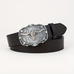 Vintage Western Cowboy Head Men's Belt PU Leather