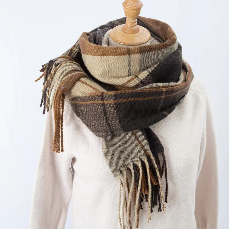 Men's Warm Plaid Scarf Autumn/Winter Double-Sided Shawl