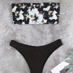Floral Print Bandeau 2 Piece Set Bikini Swimsuit for Women