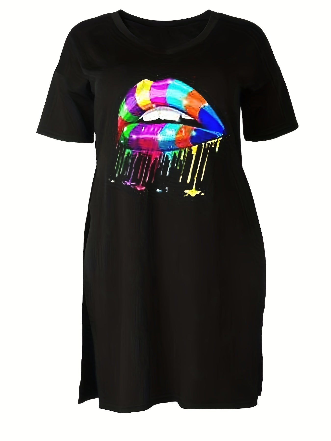 Lips Print Two Piece Set Short Sleeve T Shirt & Shorts Casual Outfit