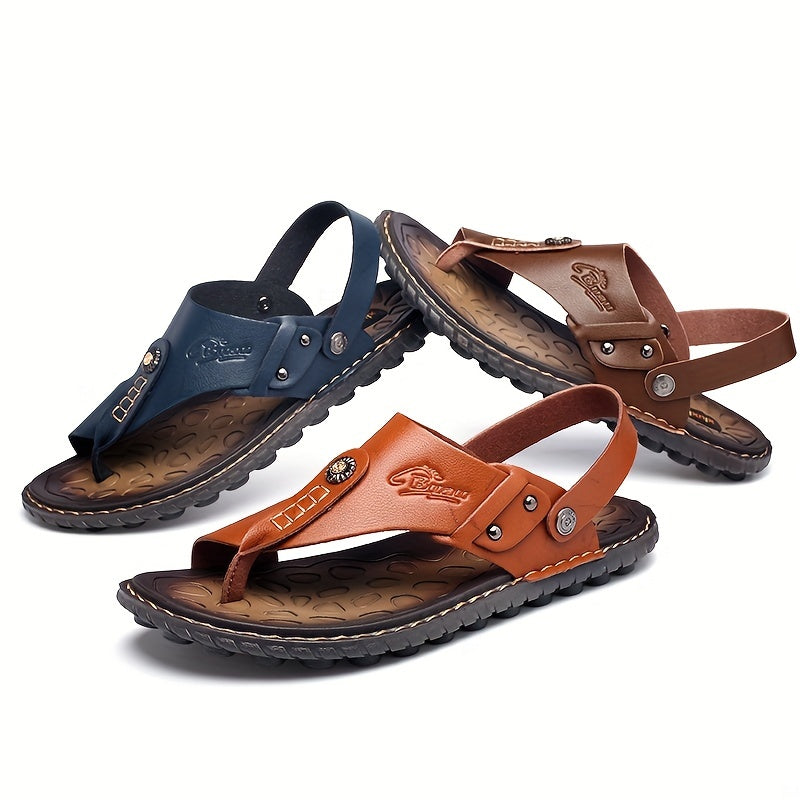 Men's PU Leather Ring Toe Sandals Non Slip Outdoor Hiking Flip Flop