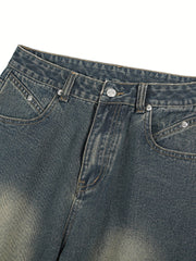Vintage Distressed Jeans Men's Casual Straight Leg Denim Pants