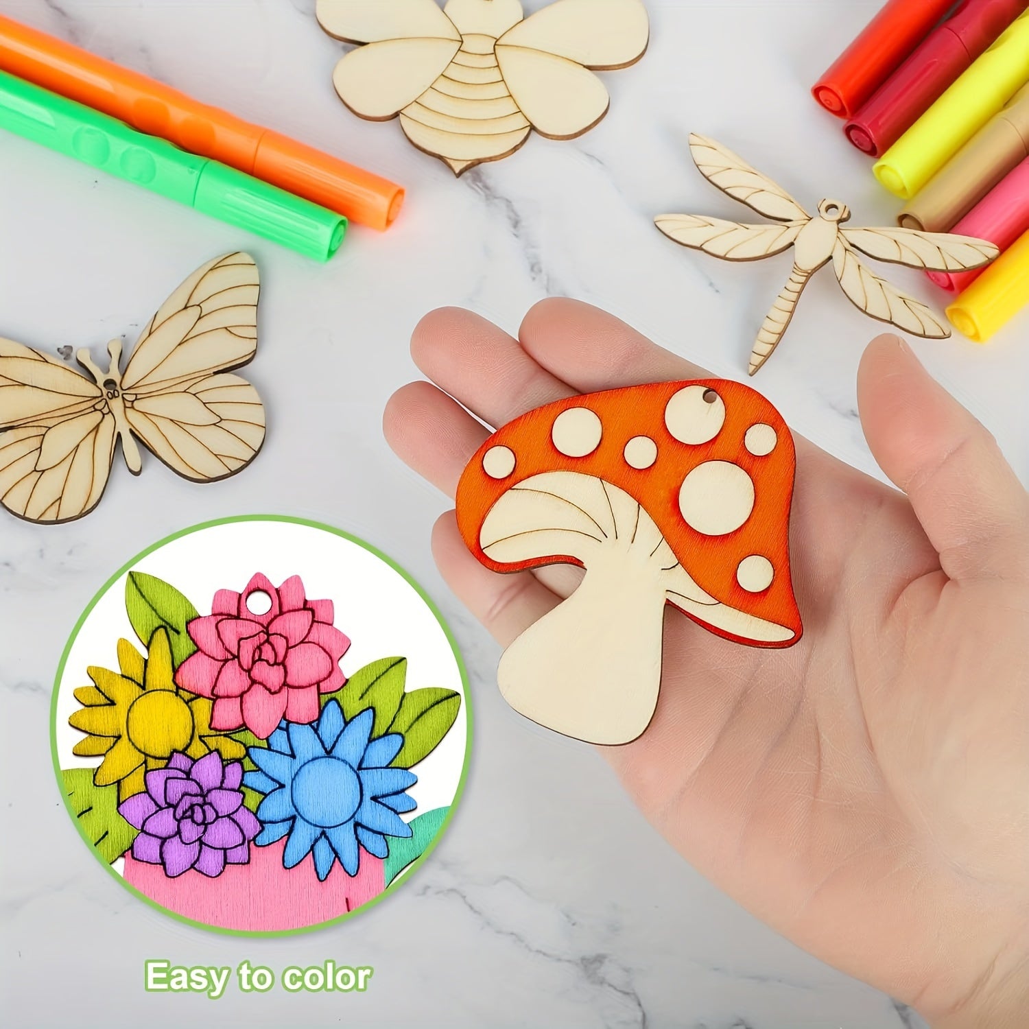 84pcs Kids Insect Wood Craft Kit with Markers for DIY Painting