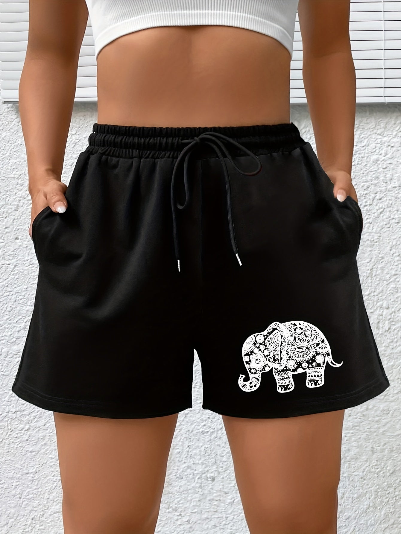 Women's Plus Elephant Print High Rise Shorts With Pockets