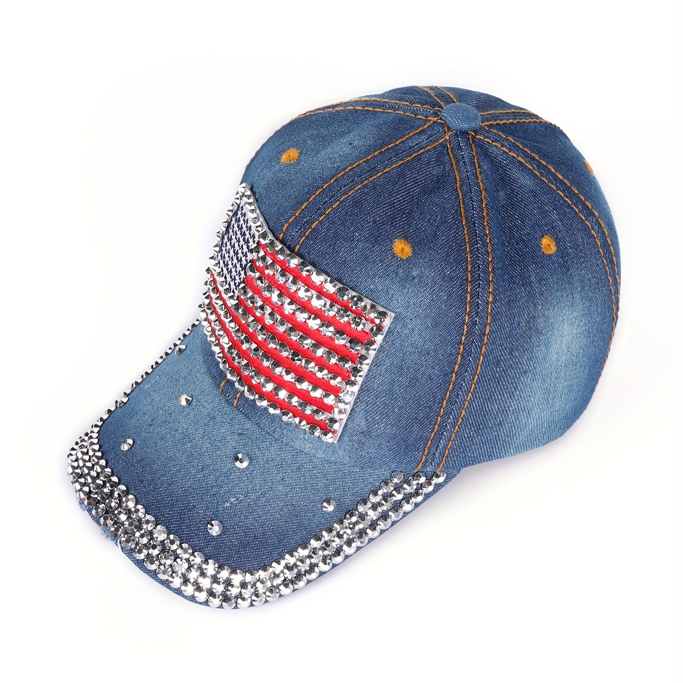American Flag Baseball Cap Rhinestone Decor Dad Hat
