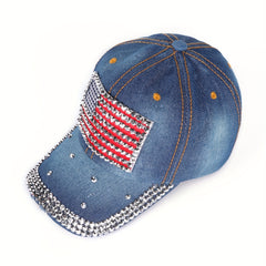 American Flag Baseball Cap Rhinestone Decor Dad Hat