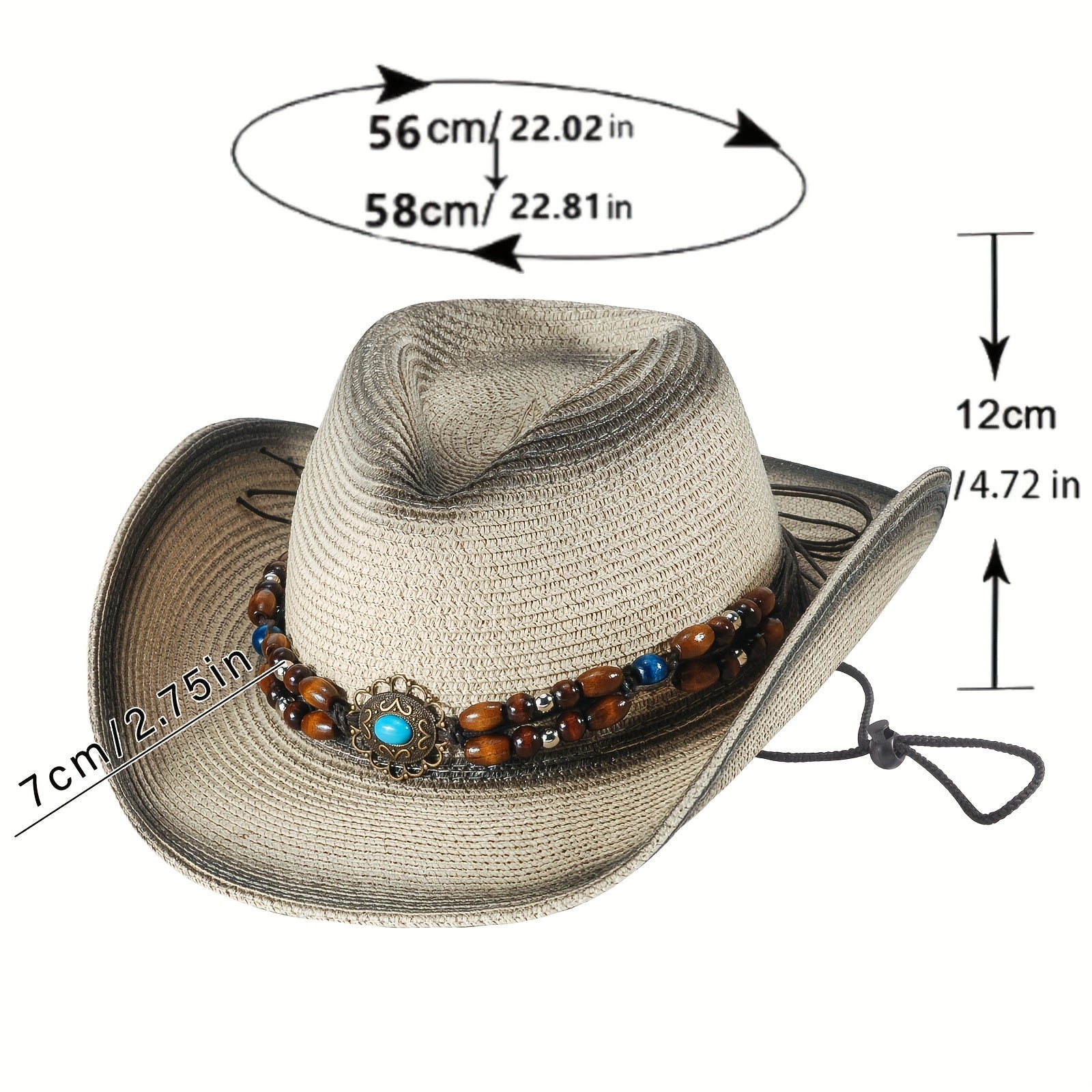 Ethnic Western Rolled Hat Cowboy Straw Hat