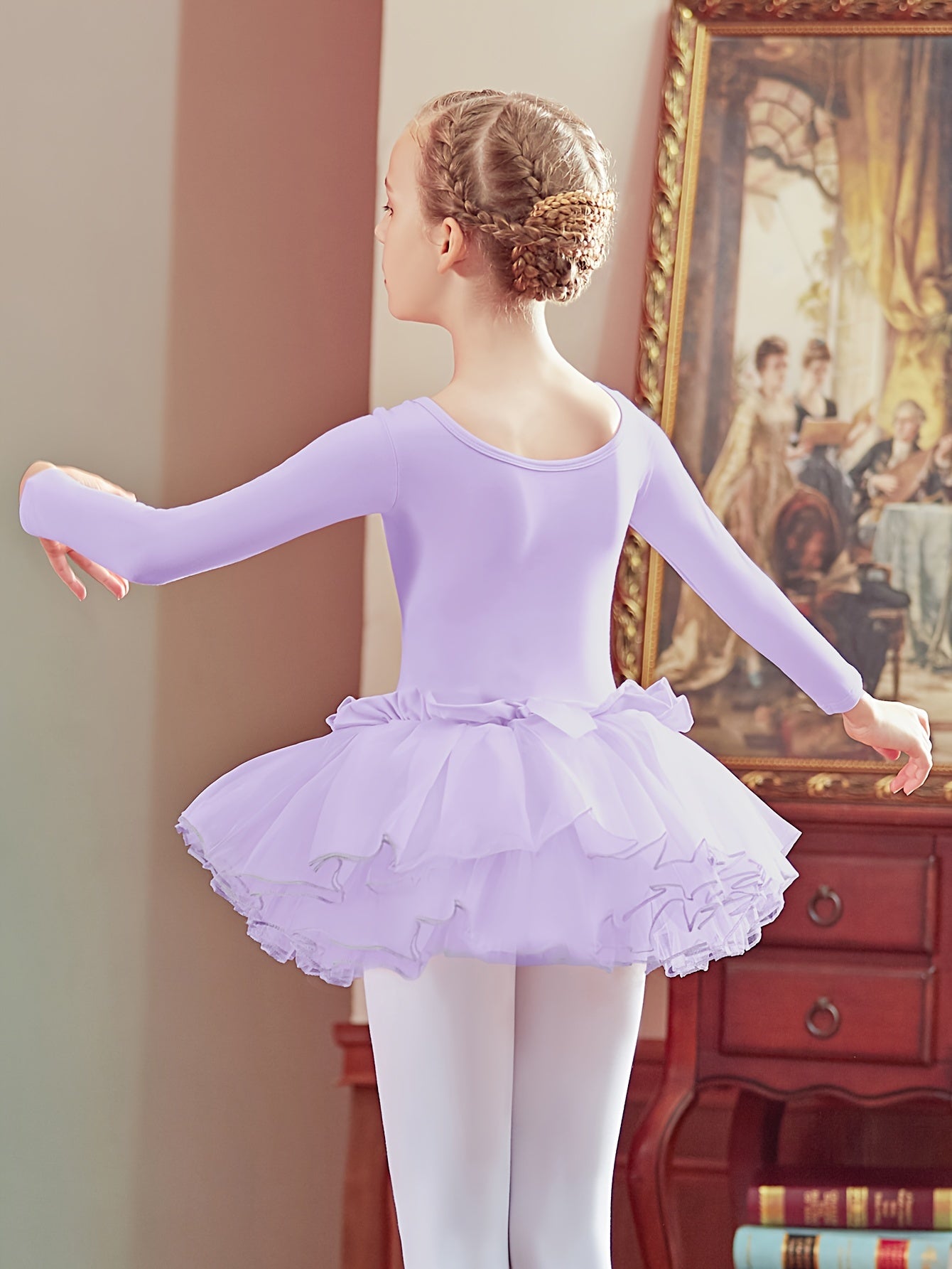 Girls Long Sleeve Ballet Leotard Tutu Dress For Dance Performance