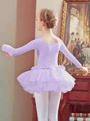 Girls Long Sleeve Ballet Leotard Tutu Dress For Dance Performance