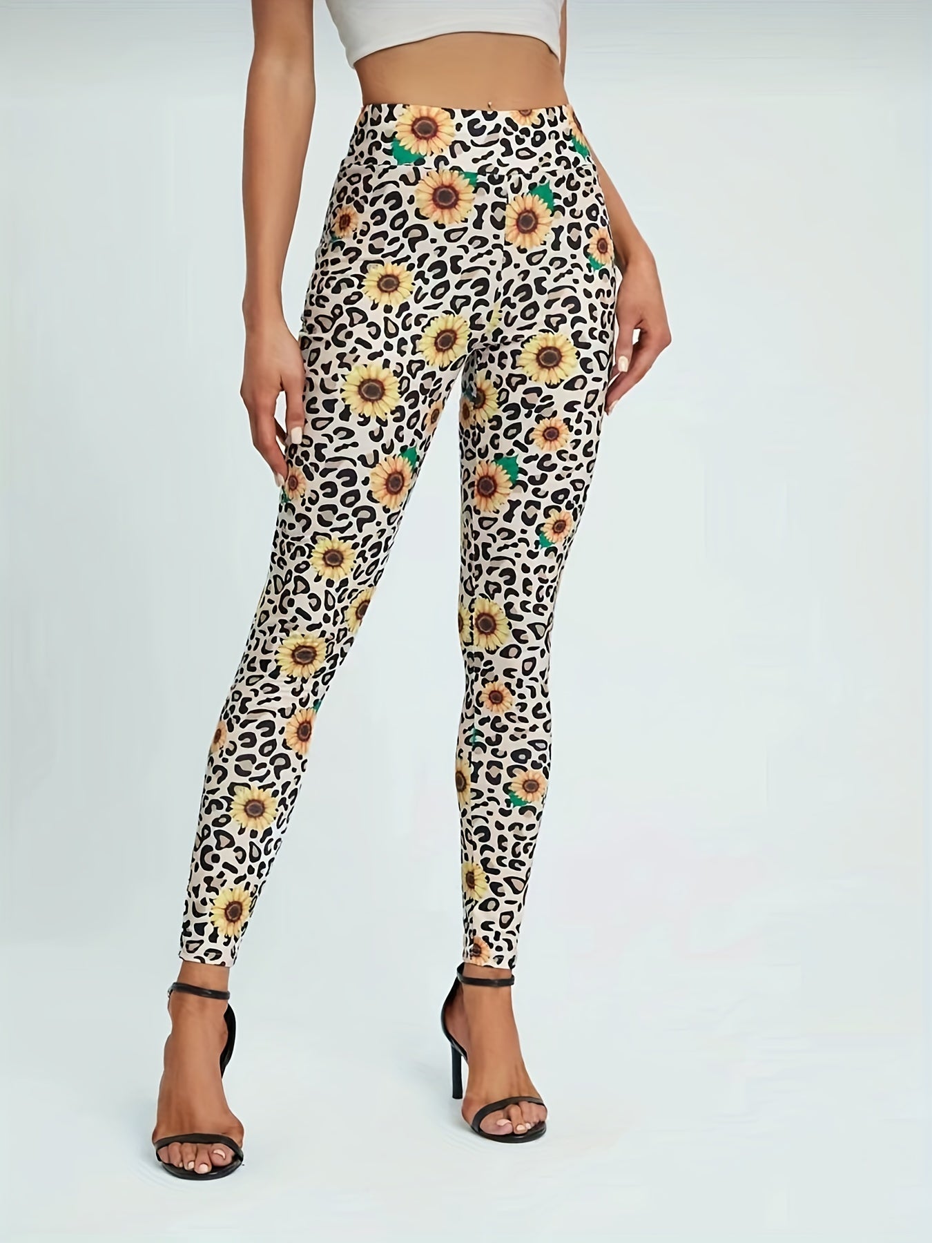 Leopard Print Sunflower Butt Lifting Yoga Leggings High Waist