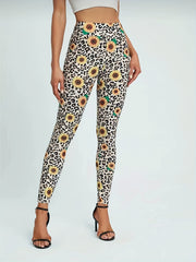 Leopard Print Sunflower Butt Lifting Yoga Leggings High Waist
