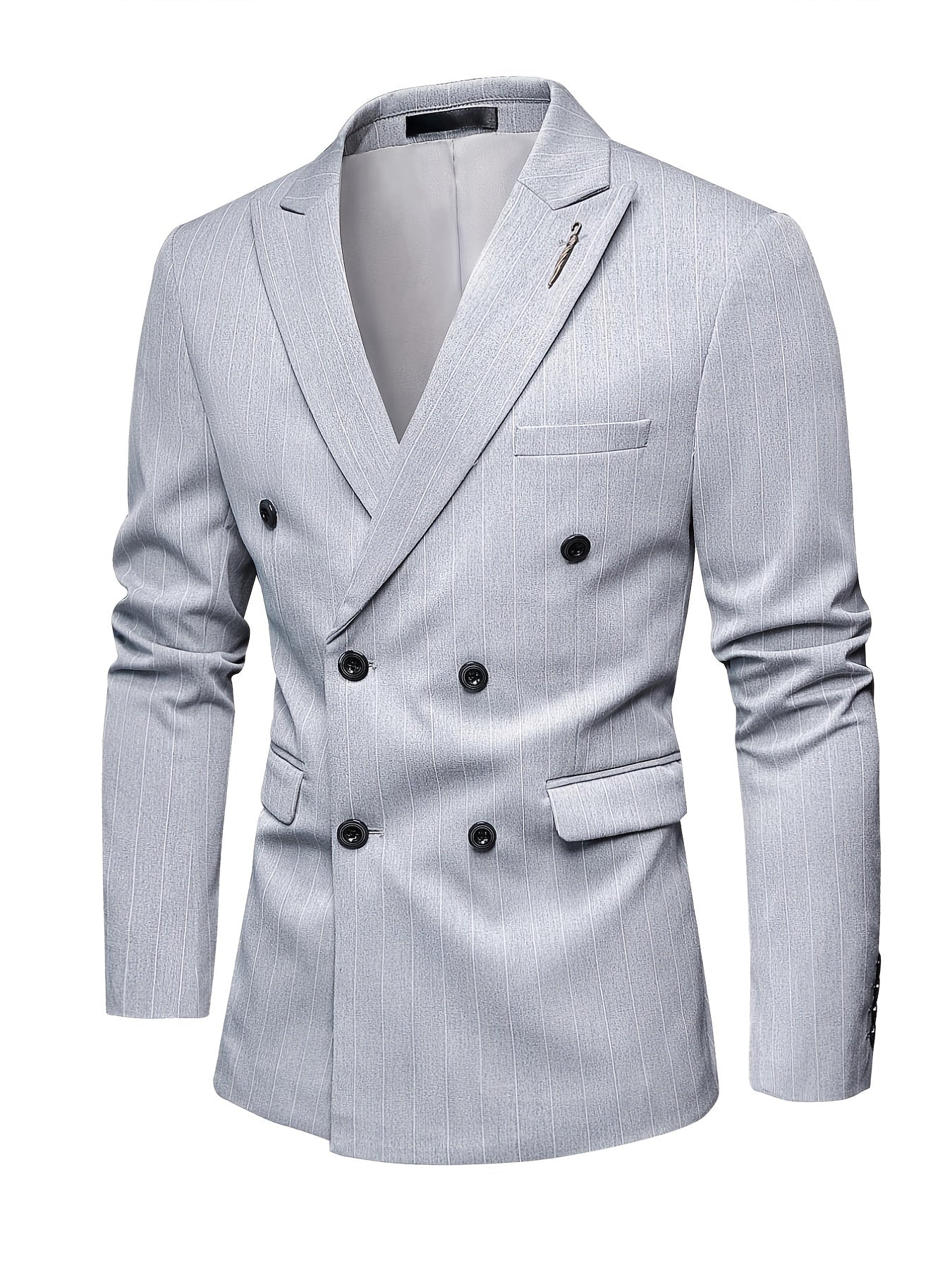 Men's Casual Striped Double Breasted Suit Top
