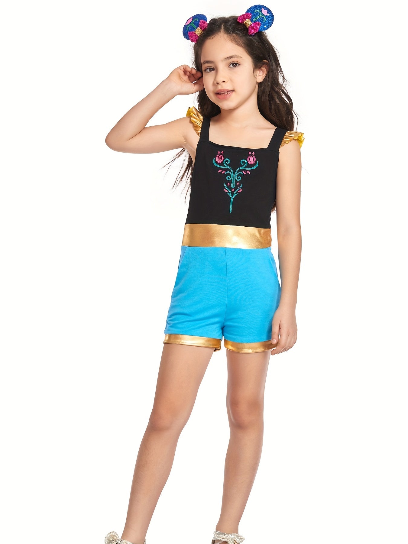 Toddler Girls Ruffle Trim Block Rompers Jumpsuits Princess Cosplay Costume