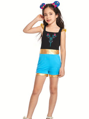 Toddler Girls Ruffle Trim Block Rompers Jumpsuits Princess Cosplay Costume