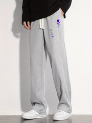 Purple Rose Graphic Print Men's Sweatpants Drawstring Jogger Pants