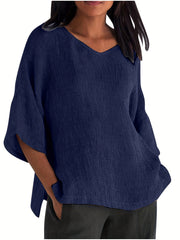 Basic Blouse Women's Plus Solid Three Quarter Sleeve V Neck Top