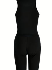 Casual Crew Neck Tank Top & High Waist Shorts Set