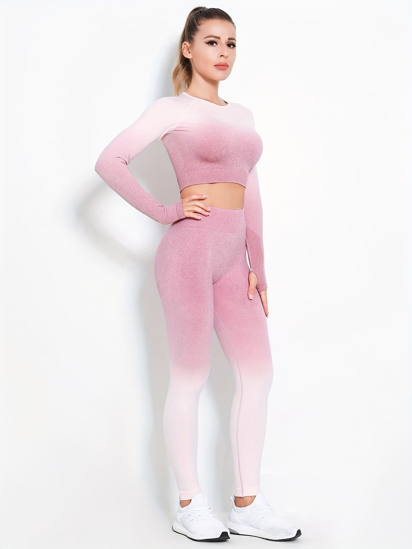 Yoga Workout Set Long Sleeve Hollow Crop Top & Leggings Suit