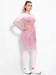 Yoga Workout Set Long Sleeve Hollow Crop Top & Leggings Suit