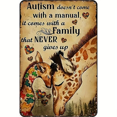 Giraffe Autism Never Give Up Metal Sign Vintage Rustic Wall Decor