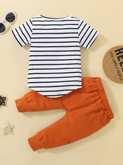 Baby Boys Striped Top Drawstring Sweatpants Set